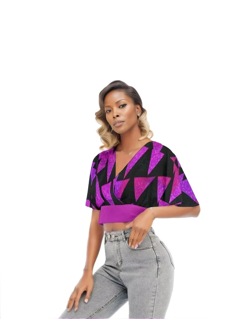 Women's Royal Tri Prism Bat Sleeve Crop Top