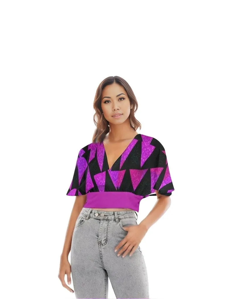 Women's Royal Tri Prism Bat Sleeve Crop Top