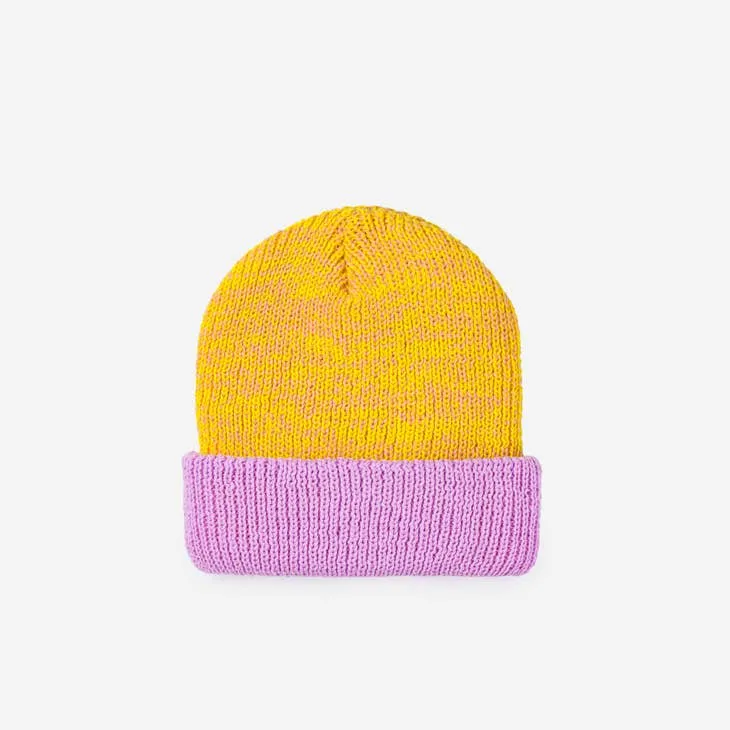 Yellow Pink Plush Knit Beanie